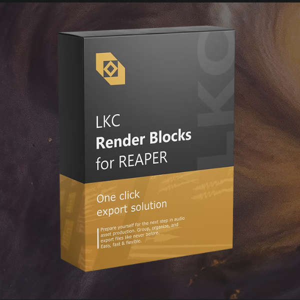 LKC Render Blocks for Reaper software packaging on a dark background
