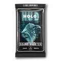 A black software packaging or sticker for a digital sound booster named 'HOLO SOUND BOOSTER', featuring a glowing blue futuristic robotic head graphic and technical specifications on a white background.